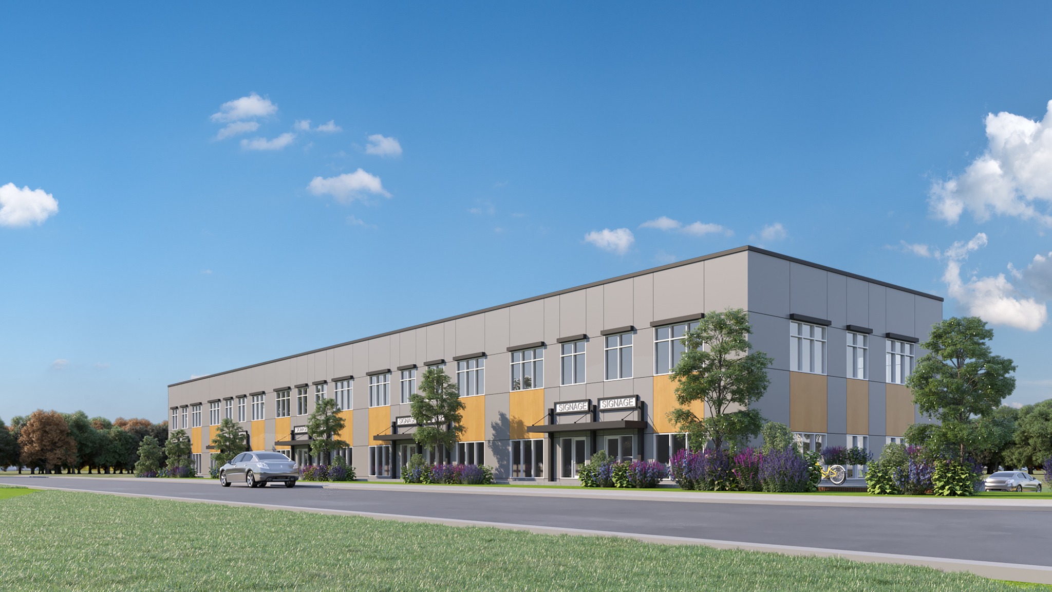 Supplied architectural rendering of the storefront elevation and east corner